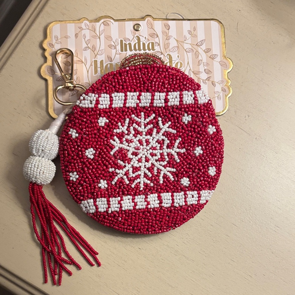 Red Beaded Snowflake Coin Purse